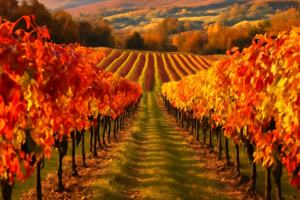 Vignoble des Cantons-de-l’Est en période de vendanges automnales