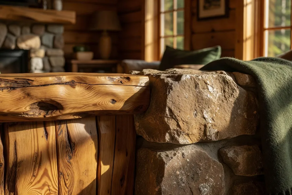 Materiaux naturels bois et pierre dans un chalet