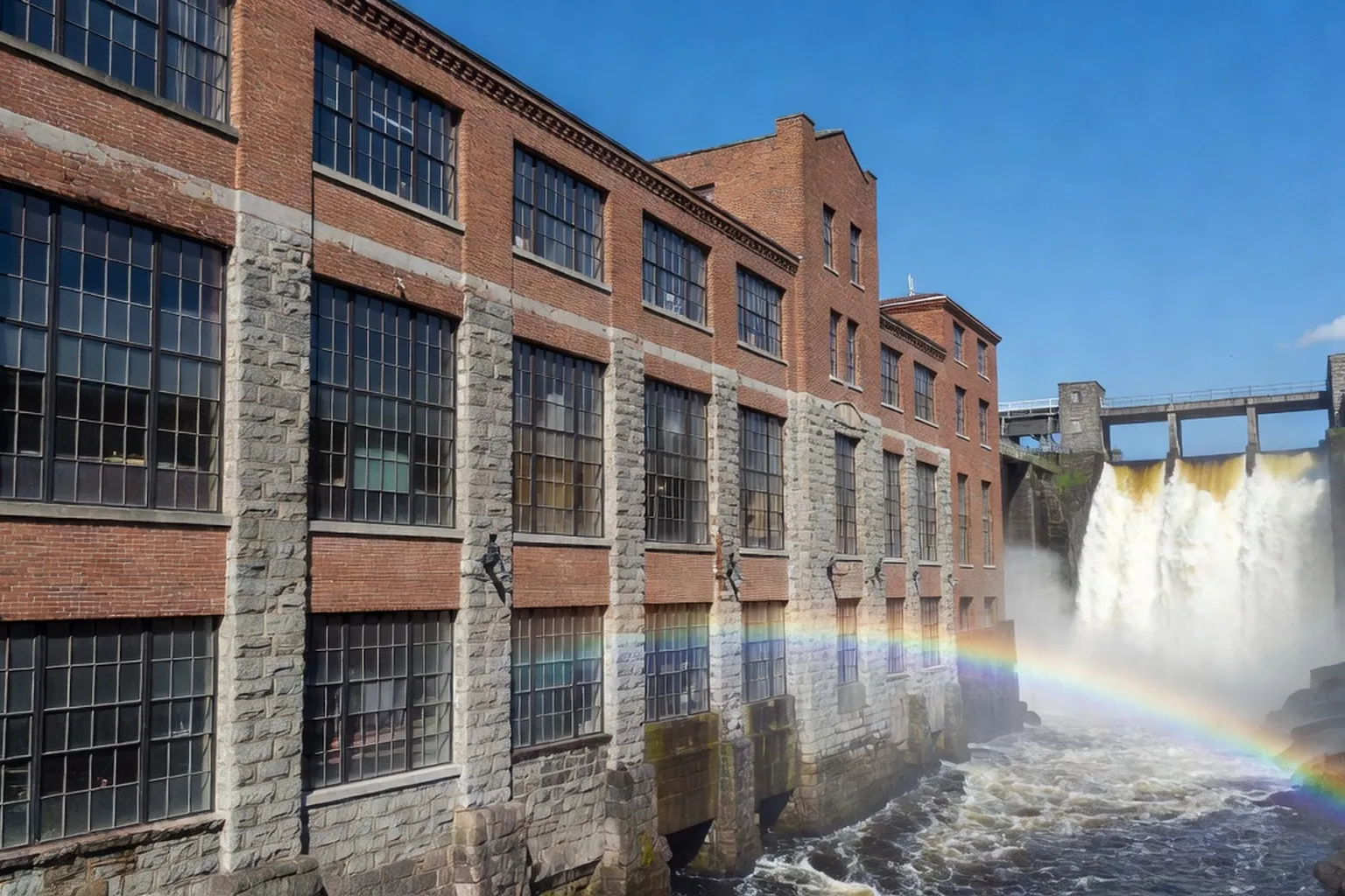 Shawinigan Cité de l’énergie : ancienne centrale hydroélectrique, rivière Saint-Maurice cascade