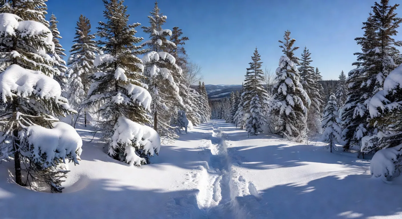 Skieur dans les sous-bois enneigés du Mont Sutton
