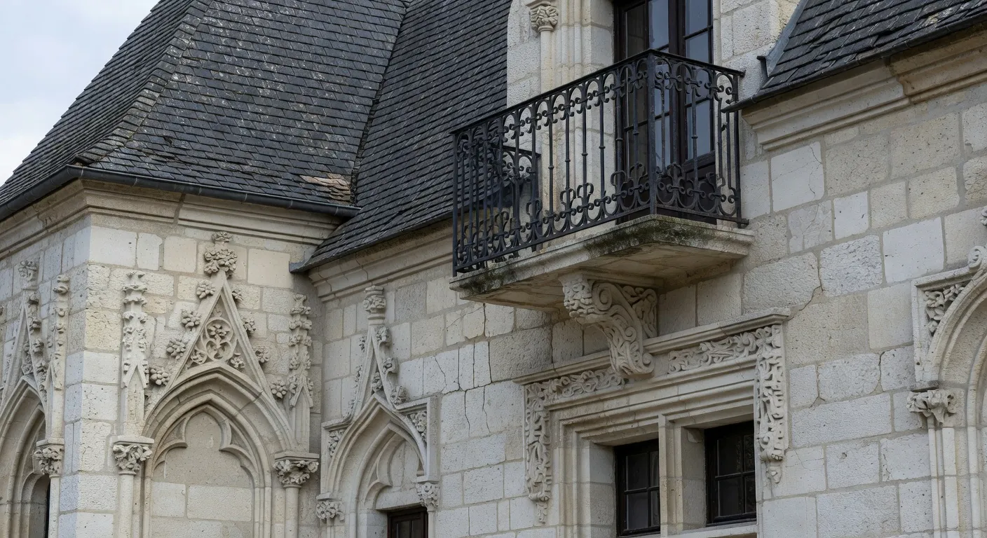 Détails architecturaux d'un manoir français en pierre de taille