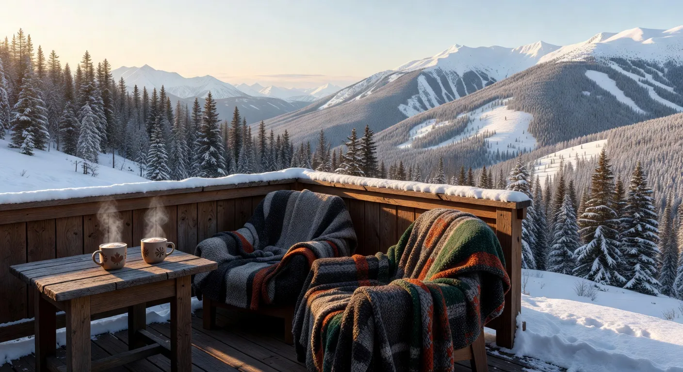 Chalet enneigé avec cheminée fumante près du Mont Sutton